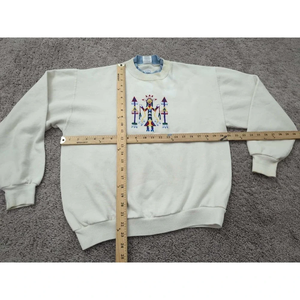 Vintage Navajo Yei Pullover Sweatshirt Mens Medium Long Sleeve‎ Jerzees White